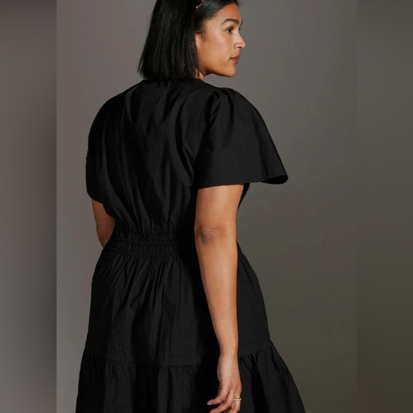 Anthropologie Somerset Mini Dres Black Cotton Tiered Smocked Waist Plus Size 3X - Picture 2 of 16